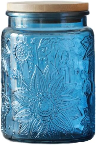 ansqu Blue Glass Jar ، 23.7 Fl Oz Canister With With Upertight Lid ، حاوية حلوى/حاوية السكر لقهوة المطبخ ، الشاي ، ملفات تعريف الارتباط ، الجرار الزخرفية تحمل ملح حمام in Kuwait