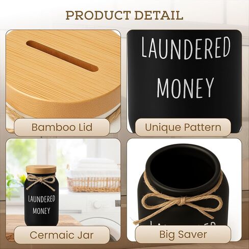 بنك العملات المعدنية المسلحة المضحكة - جرة زجاجية مع فتحة أموال وغطاء من الخيزران ، جرة طرف ريفي لغرف الغسيل ، تغيير فضفاض ، تنظيم منزلي ، بنك الخنزير الزخرفي لديكور منزل المزرعة (أبيض) in Saudi Arabia