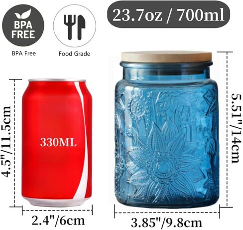 ansqu Blue Glass Jar ، 23.7 Fl Oz Canister With With Upertight Lid ، حاوية حلوى/حاوية السكر لقهوة المطبخ ، الشاي ، ملفات تعريف الارتباط ، الجرار الزخرفية تحمل ملح حمام in Kuwait