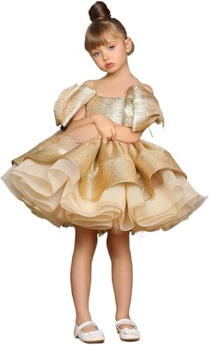 Satin Short Flower Girl Dresses for Wedding Kids Puffy Princess Birthday Party Gowns with Bowknot in Saudi Arabia