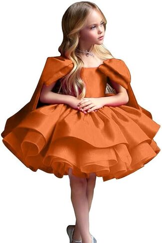 Satin Short Flower Girl Dresses for Wedding Kids Puffy Princess Birthday Party Gowns with Bowknot in Saudi Arabia
