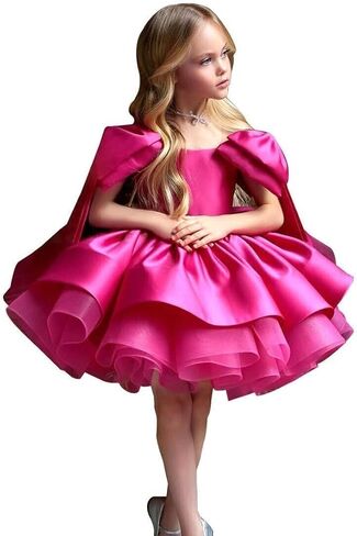 Satin Short Flower Girl Dresses for Wedding Kids Puffy Princess Birthday Party Gowns with Bowknot in Saudi Arabia