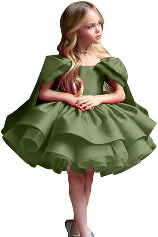 Satin Short Flower Girl Dresses for Wedding Kids Puffy Princess Birthday Party Gowns with Bowknot in Saudi Arabia