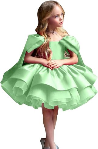 Satin Short Flower Girl Dresses for Wedding Kids Puffy Princess Birthday Party Gowns with Bowknot in Saudi Arabia