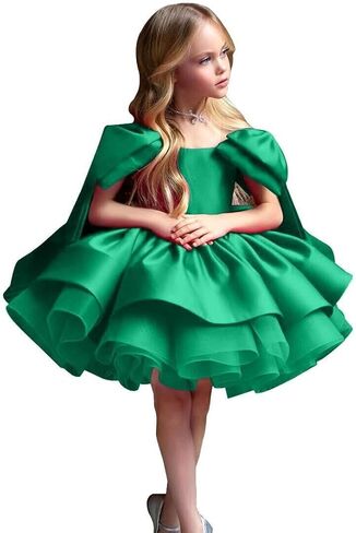 Satin Short Flower Girl Dresses for Wedding Kids Puffy Princess Birthday Party Gowns with Bowknot in Saudi Arabia