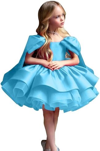 Satin Short Flower Girl Dresses for Wedding Kids Puffy Princess Birthday Party Gowns with Bowknot in Saudi Arabia