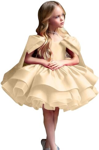 Satin Short Flower Girl Dresses for Wedding Kids Puffy Princess Birthday Party Gowns with Bowknot in Saudi Arabia