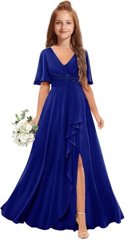 Junior Bridesmaid Dresses for Wedding Chiffon Flower Girl Dress Short Sleeve Teen Girls Wedding Guest Party Gowns in Saudi Arabia