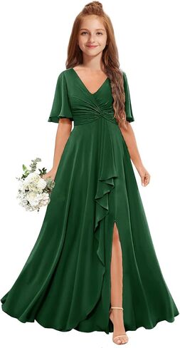 Junior Bridesmaid Dresses for Wedding Chiffon Flower Girl Dress Short Sleeve Teen Girls Wedding Guest Party Gowns in Saudi Arabia