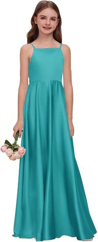 Satin Junior Bridesmaid Dress for Wedding A-Line Straps Bow Knot Flower Girl Dress Sleeveless Long Formal Events Gown in Saudi Arabia