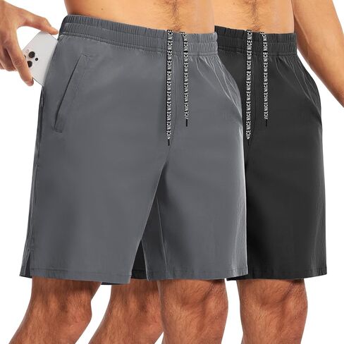 2 Pack Mens Athletic Workout Shorts 7 Inch Quick Dry Gym Shorts with Pockets, Sports Tennis Running Shorts for Men in Kuwait