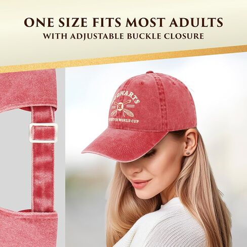 Harry Potter Dad Hat, Hogwarts Quidditch World Cup Adjustable Cotton Baseball Cap with Curved Brim, Red, One Size in Saudi Arabia