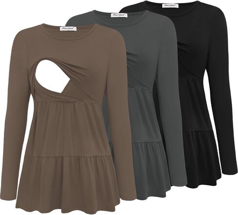 Bearsland Women’s Nursing Top 3pack Long Sleeve Scoop Neck Breastfeeding Shirts Nursing Shirt in Saudi Arabia