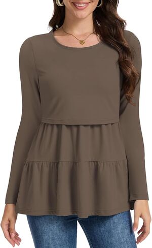Bearsland Women’s Nursing Top 3pack Long Sleeve Scoop Neck Breastfeeding Shirts Nursing Shirt in Saudi Arabia