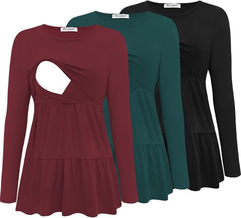 Bearsland Women’s Nursing Top 3pack Long Sleeve Scoop Neck Breastfeeding Shirts Nursing Shirt in Saudi Arabia