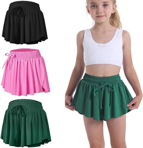 Flowy Butterfly Shorts for Girls 2-in-1 Athletic Running Skirt Shorts Cheer Tennis Dance Preppy with Spandex Liner in Saudi Arabia