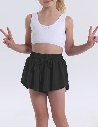 Flowy Butterfly Shorts for Girls 2-in-1 Athletic Running Skirt Shorts Cheer Tennis Dance Preppy with Spandex Liner in Saudi Arabia