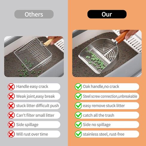 Stainless Steel Metal Cat Litter Scoop with Small Broom & Dustpan, Kitty Litter Scooper, Dual-Width Holes Quick Sifting, Heavy-Duty Durable Sturdy cat Scoop with Holder Efficient Cleaning in Saudi Arabia