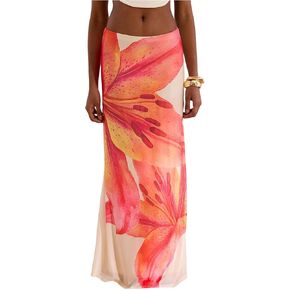 MakeMeChic Women's Summer Beach Maxi Skirt Y2k Floral Boho Flowy Long Skirt in Kuwait