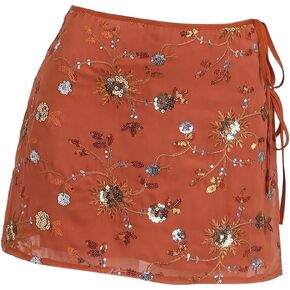 Floerns Women's Summer Floral Sequin Short Skirt Tie Side Low Waist Beach Vacation Skirts in Kuwait