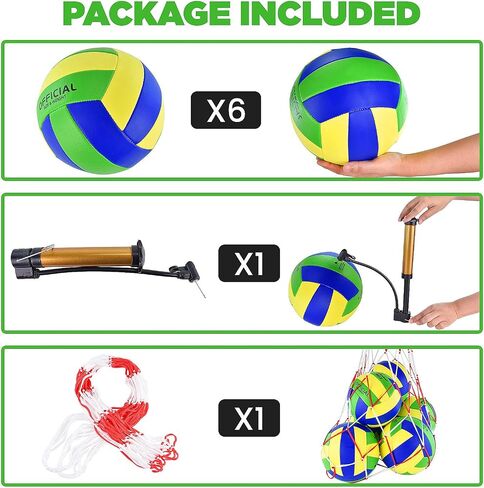 6 Pack Volleyballs Official Size 5, Soft Bulk Recreational Volley Balls with Pump and Net Bag for Indoor Outdoor Beach Pool Water Sand Game Training Match Gift for Beginner Women, Black in Saudi Arabia