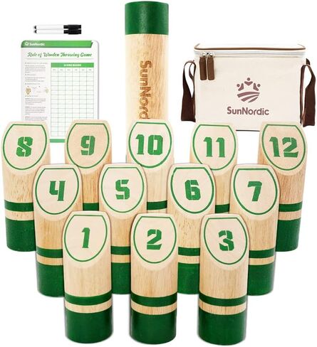 Wooden Throwing Game Set, Numbered Block Toss Games with 1 x Scoreboard,12 x Premium Rubber Wood Pins & 1 x Dowel, Outdoor Backyard Lawn Bowling Yard Game for Kids, Adults & Family in Saudi Arabia