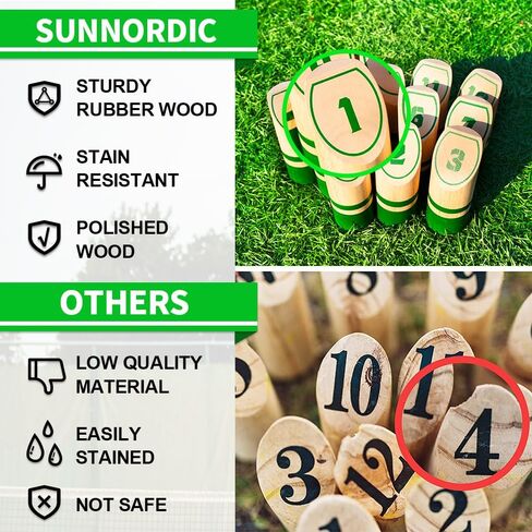 Wooden Throwing Game Set, Numbered Block Toss Games with 1 x Scoreboard,12 x Premium Rubber Wood Pins & 1 x Dowel, Outdoor Backyard Lawn Bowling Yard Game for Kids, Adults & Family in Saudi Arabia