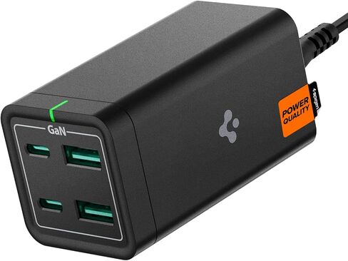 شاحن USB C، Spigen 120W [GaN III] محطة شحن USB C ذات 4 منافذ، 100W USB-C PD Type C شحن سريع لجهاز MacBook iPad M2 M1 Pro Air iPhone 16 15 14 13 Vision Pro HP Dell XPS Chromebook USB-C كمبيوتر محمول in Saudi Arabia