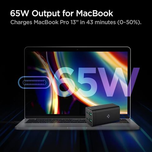 شاحن USB C، Spigen 120W [GaN III] محطة شحن USB C ذات 4 منافذ، 100W USB-C PD Type C شحن سريع لجهاز MacBook iPad M2 M1 Pro Air iPhone 16 15 14 13 Vision Pro HP Dell XPS Chromebook USB-C كمبيوتر محمول in Saudi Arabia