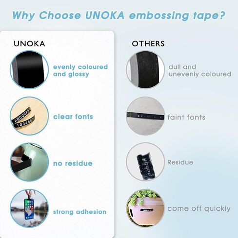UNOKA Embossing Label Maker Tape Refills Replace for DYMO Organizer Xpress Embossed 1540 1550 1570 12965, Light Pink/Light Purple/Gold/Yellow/Silver/Clear/Black/Blue/Red/Green, 3/8in x 9.8ft, 10PK in Saudi Arabia