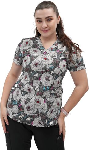 Fubu Women's V-Neck Print Scrub Top Medical Nursing Uniform-Logo Splatter-Large in Saudi Arabia
