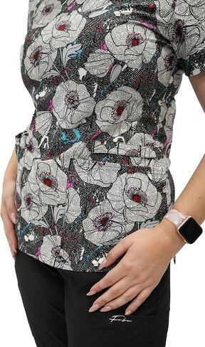Fubu Women's V-Neck Print Scrub Top Medical Nursing Uniform-Logo Splatter-Large in Saudi Arabia