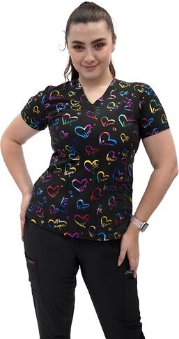 Fubu Women's V-Neck Print Scrub Top Medical Nursing Uniform-Logo Splatter-Large in Saudi Arabia