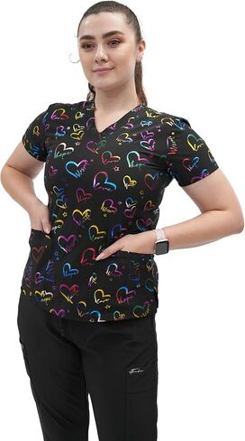 Fubu Women's V-Neck Print Scrub Top Medical Nursing Uniform-Logo Splatter-Large in Saudi Arabia
