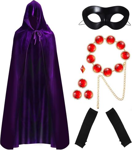 6pcs Halloween Purple Cloak Cosplay مجموعة للنساء مقنعين كيب أنيمي كوس قابل للتعديل قفازات الجوهرة الحمراء قفازات العين in Saudi Arabia