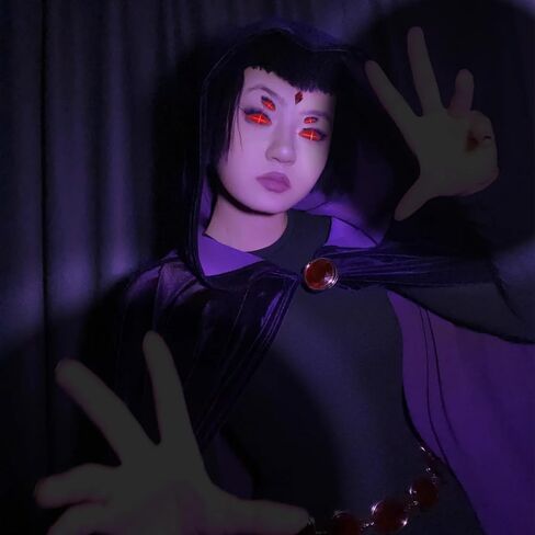 6pcs Halloween Purple Cloak Cosplay مجموعة للنساء مقنعين كيب أنيمي كوس قابل للتعديل قفازات الجوهرة الحمراء قفازات العين in Saudi Arabia