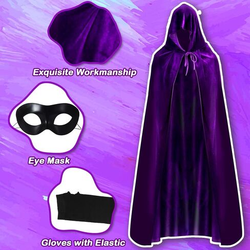 6pcs Halloween Purple Cloak Cosplay مجموعة للنساء مقنعين كيب أنيمي كوس قابل للتعديل قفازات الجوهرة الحمراء قفازات العين in Saudi Arabia