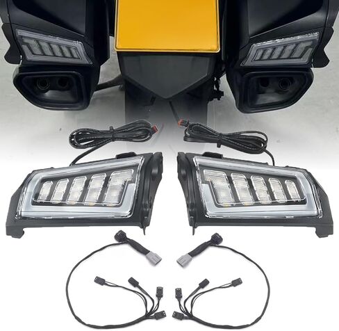 أكياس سرج السرج الخلفية لدراجة نارية ، أضواء LED لإشارة LED لـ Honda Goldwing 2018-2023/ Honda Goldwing Tour 2018-2023 دراجة نارية IP65 مقاومة للماء مصابيح الفرامل الديناميكية (أسود) in Kuwait