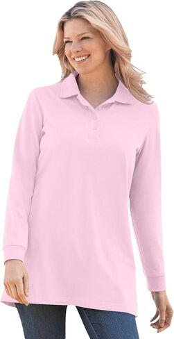 Woman Within Plus Size Long-Sleeve Polo Shirt in Kuwait