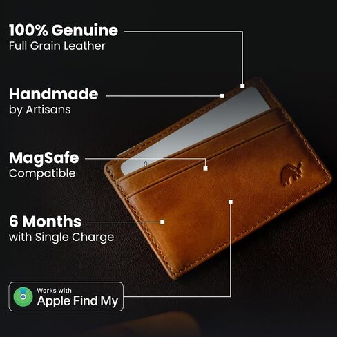 Bullstrap Leather Smart Wallet للرجال مع تعقب | Apple® ابحث عن محفظة حامل بطاقة جلدية حقيقية متوسطة الحبيبة مع تعقب مدمج | نحيف وجميل مع الزنجار الفريد | أسود in Kuwait