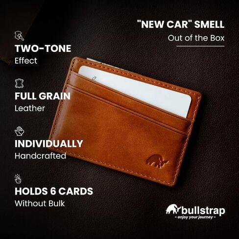 Bullstrap Leather Smart Wallet للرجال مع تعقب | Apple® ابحث عن محفظة حامل بطاقة جلدية حقيقية متوسطة الحبيبة مع تعقب مدمج | نحيف وجميل مع الزنجار الفريد | أسود in Kuwait