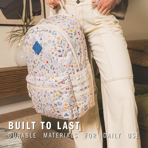 adidas 3-Stripe Classic Backpack for Men and Women, Bag with Laptop Sleeve, Meadow Floral Wonder White/Wonder White/5.0, One Size in Saudi Arabia