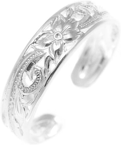Arthur's Jewelry 925 sterling silver Hawaiian plumeria flower scroll 4mm inside cut open toe ring in Saudi Arabia