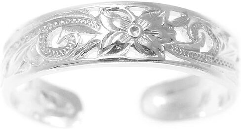 Arthur's Jewelry 925 sterling silver Hawaiian plumeria flower scroll 4mm inside cut open toe ring in Saudi Arabia