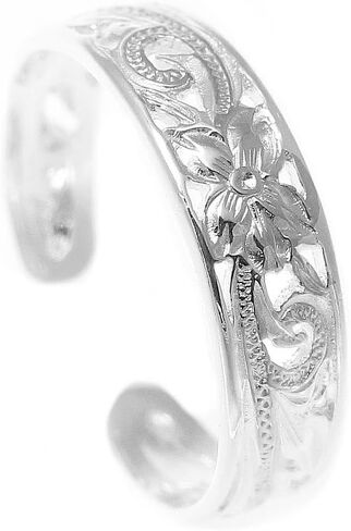 Arthur's Jewelry 925 sterling silver Hawaiian plumeria flower scroll 4mm inside cut open toe ring in Saudi Arabia