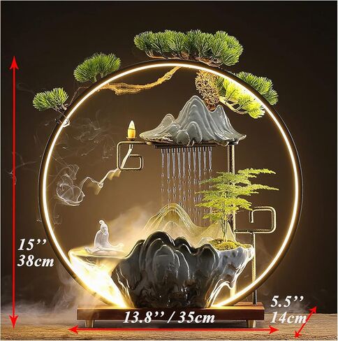 المنصات بوذا المائية النافورات سقوط المياه الداخلية مع ديكور LED LED Zen للتأمل مع ديكور ياباني ضباب مع نباتات مزيفة فنغ شوي ديكور من أجل حظ سعيد الثروة in Kuwait