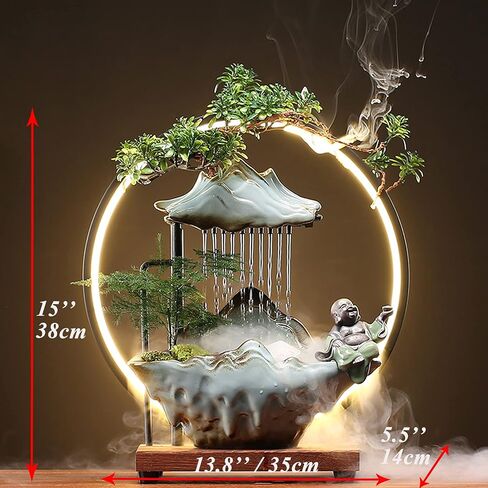 Tabletop Buddha Water Fountains Indoor Water Fall with LED Light Zen Decor for Meditation with Mist Japanese Decor with Fake Plants Feng Shui Decor for Good Luck Wealth in Saudi Arabia