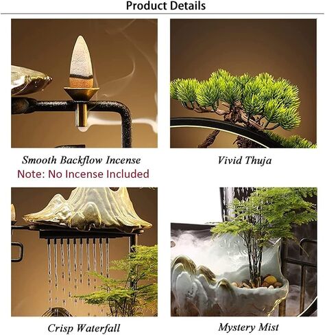 Tabletop Buddha Water Fountains Indoor Water Fall with LED Light Zen Decor for Meditation with Mist Japanese Decor with Fake Plants Feng Shui Decor for Good Luck Wealth in Saudi Arabia