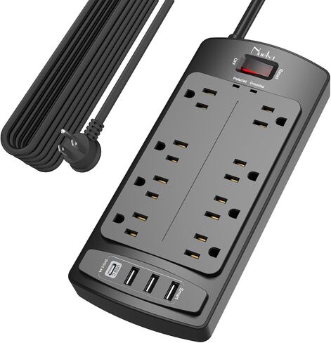 Surge Protector Power Strip - Nuetsa Flat Plug Extension Cord with 8 Outlets and 4 USB Ports, 6 Feet Power Cord, 2700 Joules, ETL Listed, Black in Kuwait