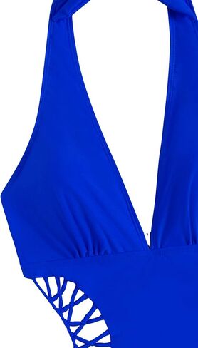 SweatyRocks Women's Deep V Neck Cutout High Waisted Halter Monokini One Piece Swimsuit Solid Black XL in Saudi Arabia